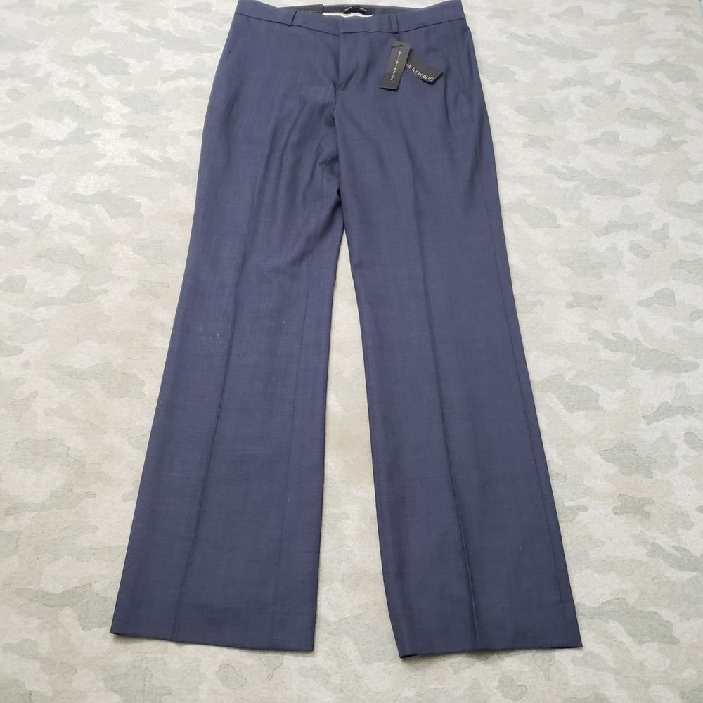 Banana Republic Logan Pants Womens 10 Blue Wool Blend Straight Leg NWT